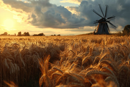 windmill in the grass field professional photographyの素材