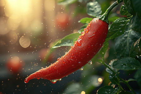 chili pepper in the middle of the tree garden professional photographyの素材