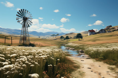 windmill in the grass field professional photographyの素材