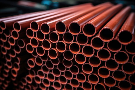 pipe in construction for plumbing or infrastructure projects in factory professional photographyの素材