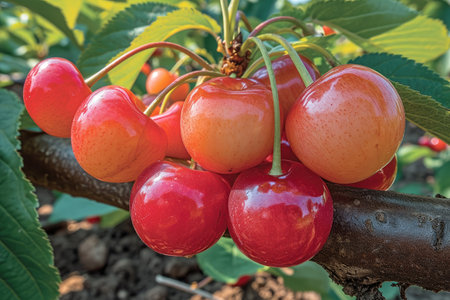 cherries in the middle of the tree garden professional photographyの素材