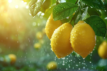 lemons in the middle of the tree garden professional photographyの素材