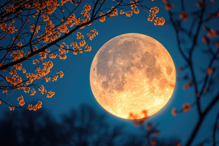 an full moon showing through a forest professional photographyの素材