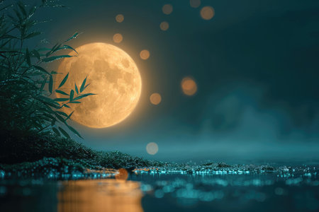 an full moon showing through a forest professional photographyの素材