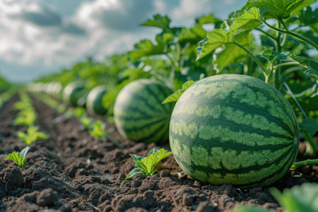 watermelons in the middle of the tree field professional photographyの素材
