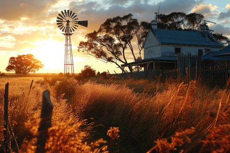 windmill in the grass field professional photographyの素材