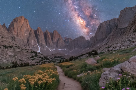 forest mountains with the milky way in the sky professional photographyの素材