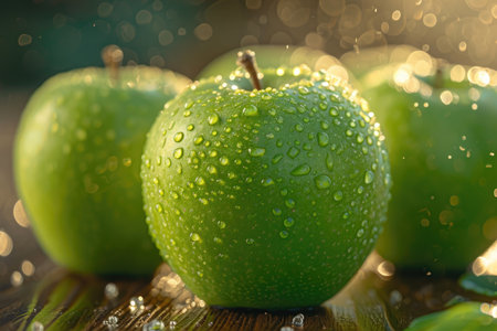 green apples in the middle of the tree garden professional photographyの素材