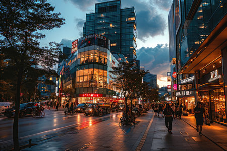 Summer evening Japanese shopping streets professional photographyの素材