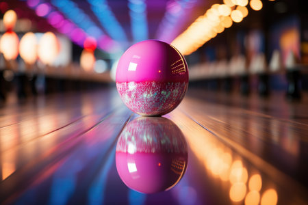 bowling ball rolling in bowling alley professional photographyの素材
