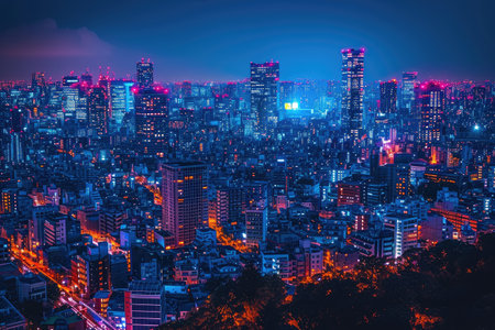 a city lit up at night professional photographyの素材