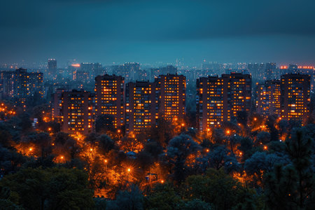 a city lit up at night professional photographyの素材