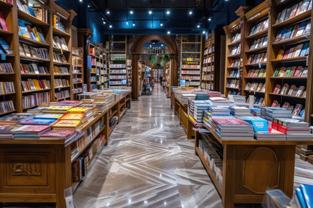 the bookstore with bookshelf full of books professional photographyの素材