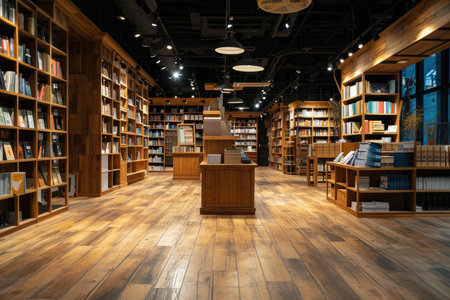 the bookstore with bookshelf full of books professional photographyの素材