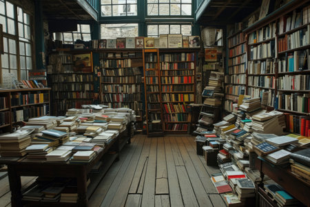 the bookstore with bookshelf full of books professional photographyの素材