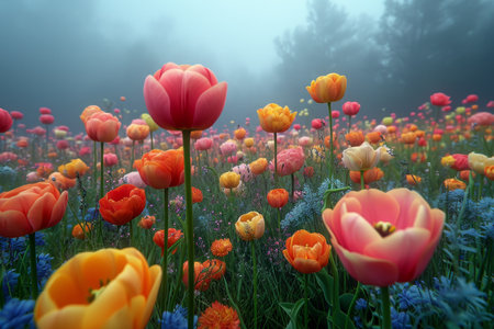 colorful tulip meadows field professional photographyの素材