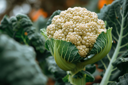 cauliflower in the middle of the tree field professional photographyの素材