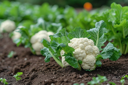 cauliflower in the middle of the tree field professional photographyの素材