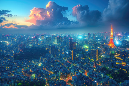 The night bustling of city lights professional photographyの素材