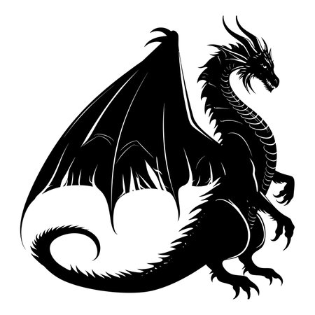 Silhouette dragon full body black color onlyの素材
