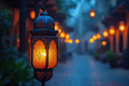 Arabic hanging lanterns at the dark night thick with moslem atmosphere professional photographyの素材