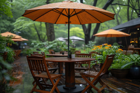 outdoor cafe Sunshade umbrellas style professional photographyの素材