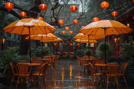 outdoor cafe Sunshade umbrellas style professional photographyの素材