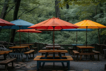 outdoor cafe Sunshade umbrellas style professional photographyの素材