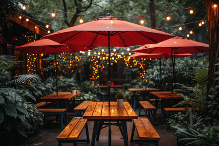 outdoor cafe Sunshade umbrellas style professional photographyの素材