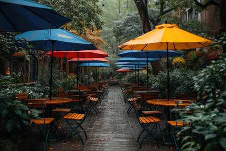 outdoor cafe Sunshade umbrellas style professional photographyの素材