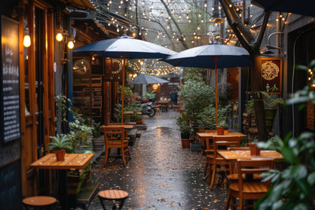 outdoor cafe Sunshade umbrellas style professional photographyの素材