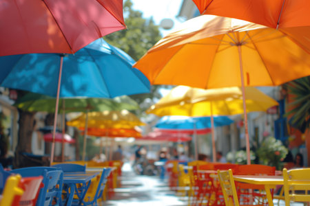 outdoor cafe Sunshade umbrellas style professional photographyの素材