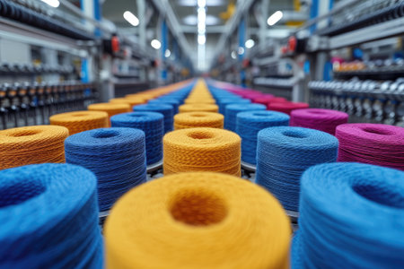 inside textile factory line production professional photographyの素材