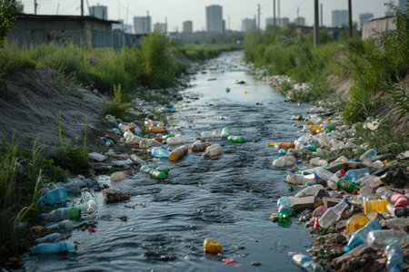 Pollution of the waste organic in river professional photographyの素材
