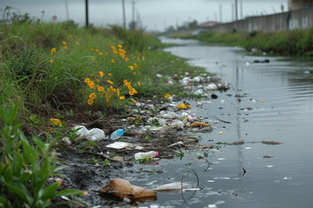 Pollution of the waste organic in river professional photographyの素材