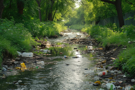 Pollution of the waste organic in river professional photographyの素材