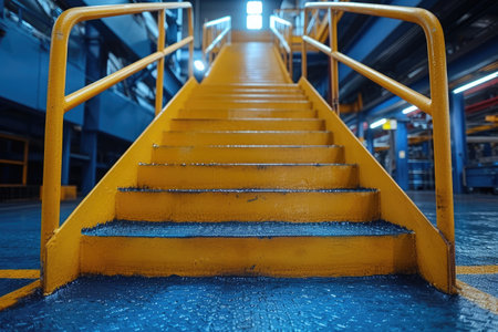 stairs emergency and evacuation exit stair in up ladder in a factory or office buildingの素材
