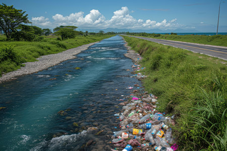 Pollution of the waste organic in river professional photographyの素材