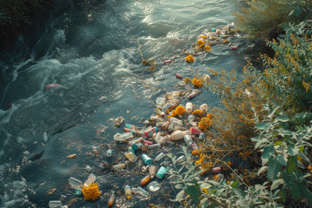 Pollution of the waste organic in river professional photographyの素材