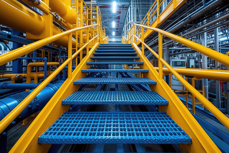 stairs emergency and evacuation exit stair in up ladder in a factory or office buildingの素材