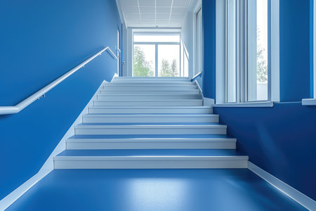 stairs emergency and evacuation exit stair in up ladder in a factory or office buildingの素材