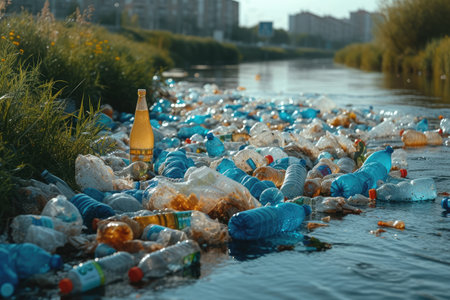 Pollution of the waste organic in river professional photographyの素材