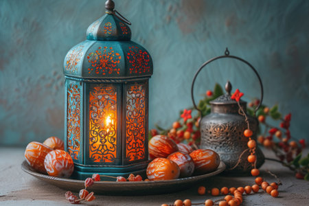dates fruit in plate with decorative Holy month of Ramadan concept professional photographyの素材