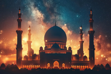 islamic greeting card for Ramadan kareem or ied mubarak backgroundの素材