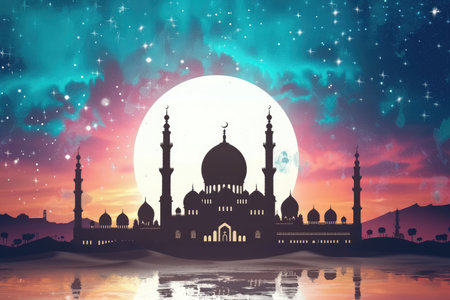 islamic greeting card for Ramadan kareem or ied mubarak backgroundの素材