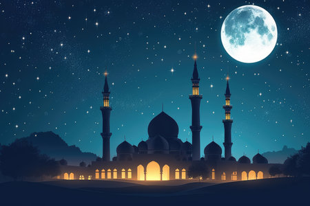 islamic greeting card for Ramadan kareem or ied mubarak backgroundの素材