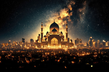 Ramadan kareem islamic or ied mubarak greeting card backgroundの素材