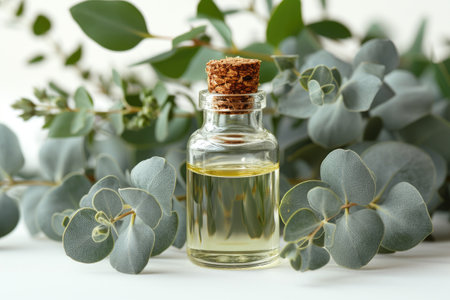 eucalyptus oil extract with isolated table professional photographyの素材