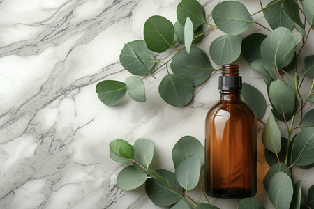 eucalyptus oil extract with isolated table professional photographyの素材