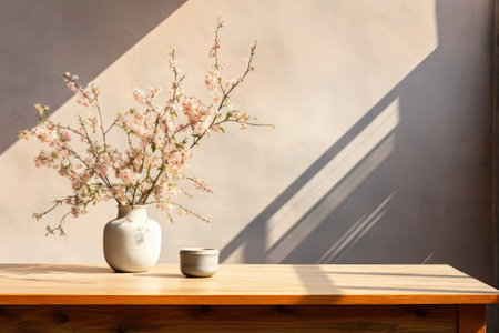 early spring sunny light in small table cosy minimalist style professional photographyの素材